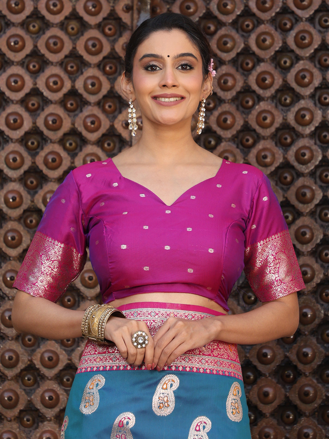 Royalblue woven kanjivaram soft silk saree with blouse piece