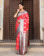 Red woven kanjivaram soft silk saree with blouse piece