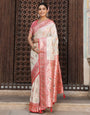 Offwhite woven kanjivaram soft silk saree with blouse piece