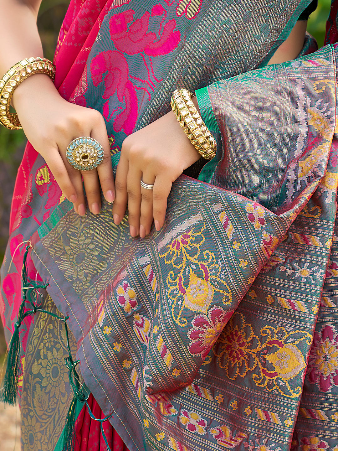 Red woven ikkat style banarasi soft silk saree with blouse piece vol-4