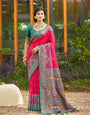 Red woven ikkat style banarasi soft silk saree with blouse piece vol-4