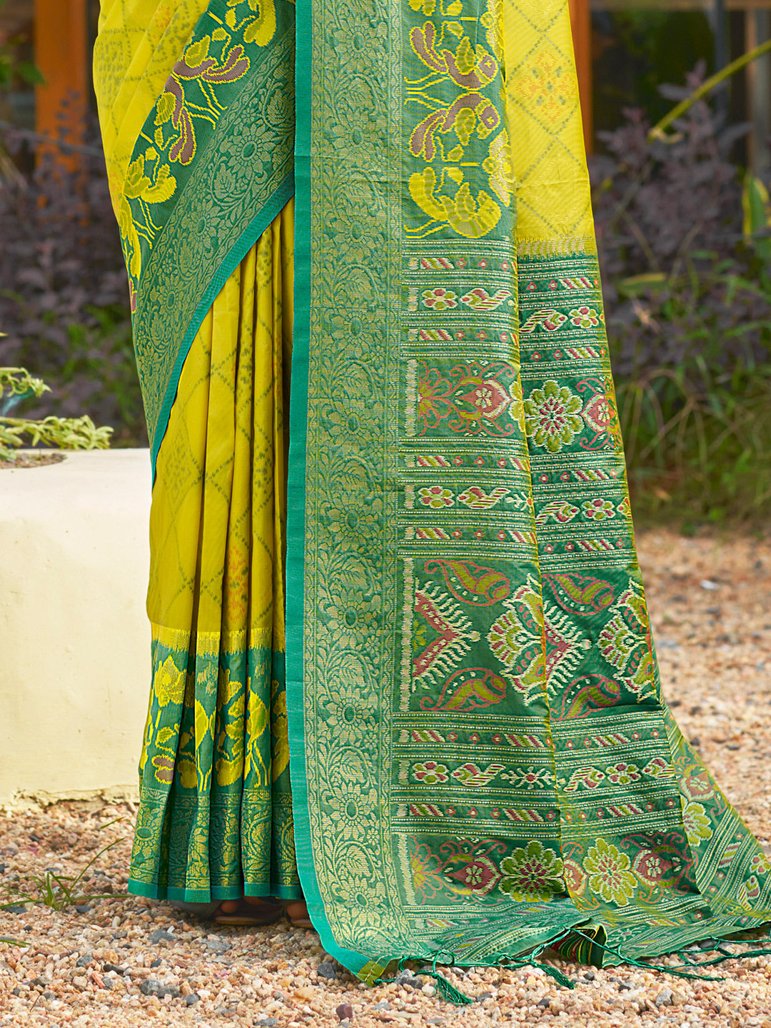 Mustard woven ikkat style banarasi soft silk saree with blouse piece vol-4