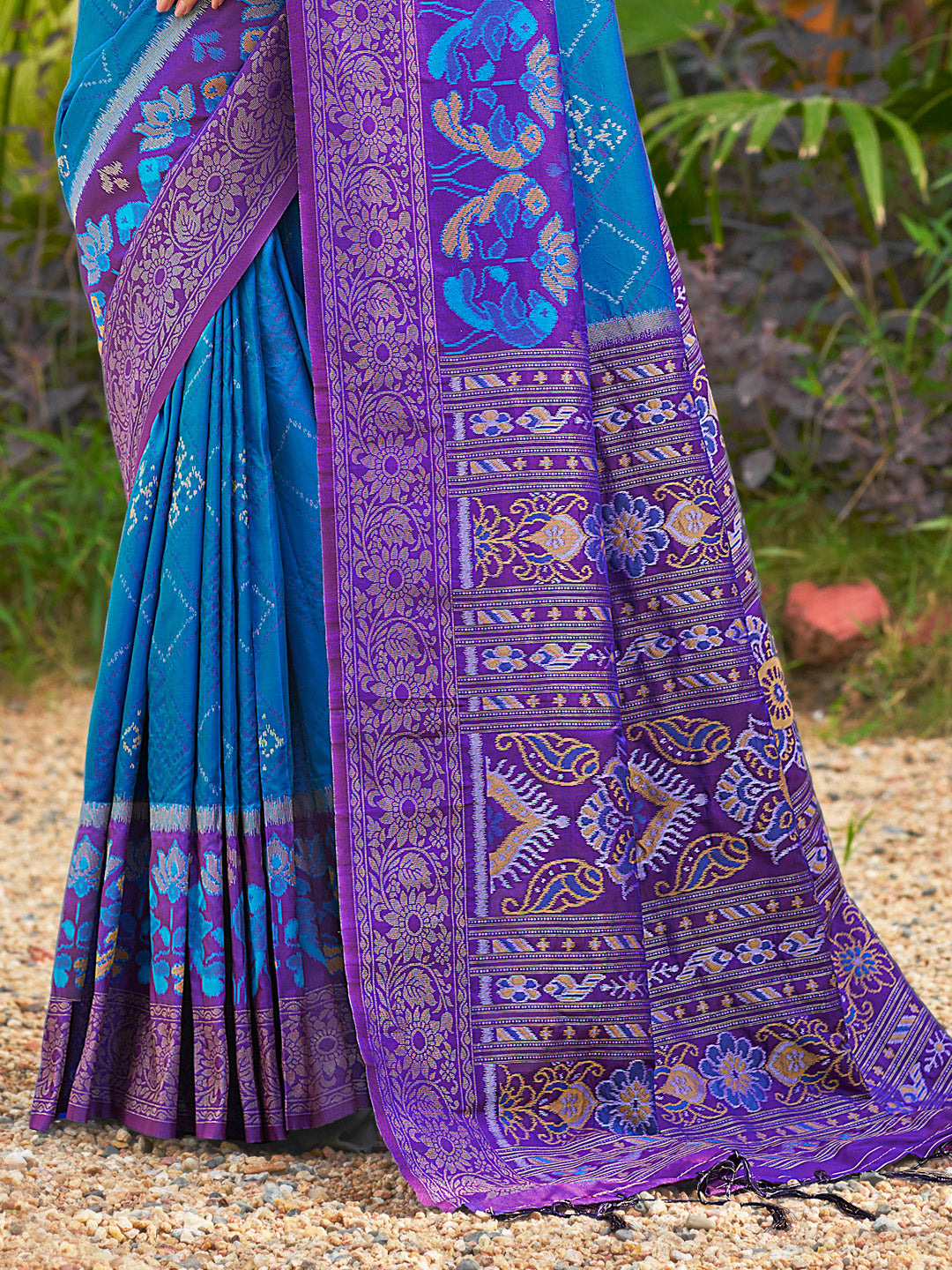 Blue woven ikkat style banarasi soft silk saree with blouse piece vol-4