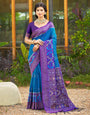 Blue woven ikkat style banarasi soft silk saree with blouse piece vol-4