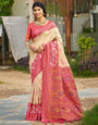Cream woven ikkat style banarasi soft silk saree with blouse piece vol-4