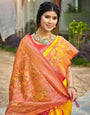 Yellow woven ikkat style banarasi soft silk saree with blouse piece vol-4