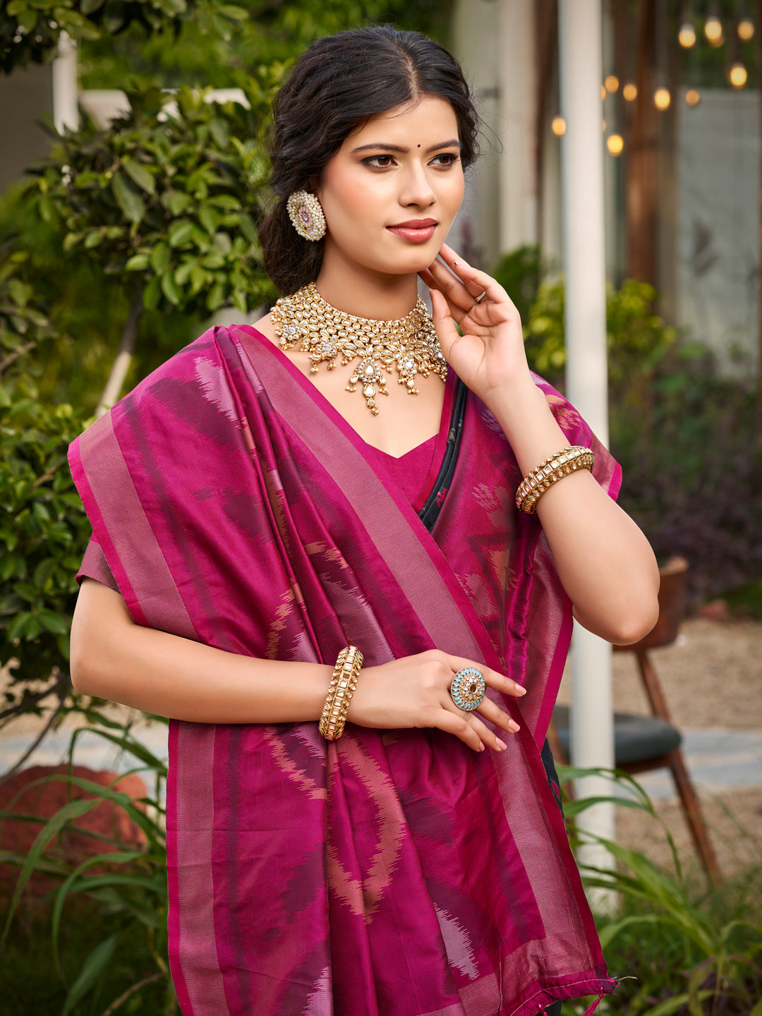 Navy woven ikkat style banarasi soft silk saree with blouse piece vol-5