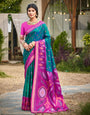 Seagreen woven ikkat style banarasi soft silk saree with blouse piece vol-5