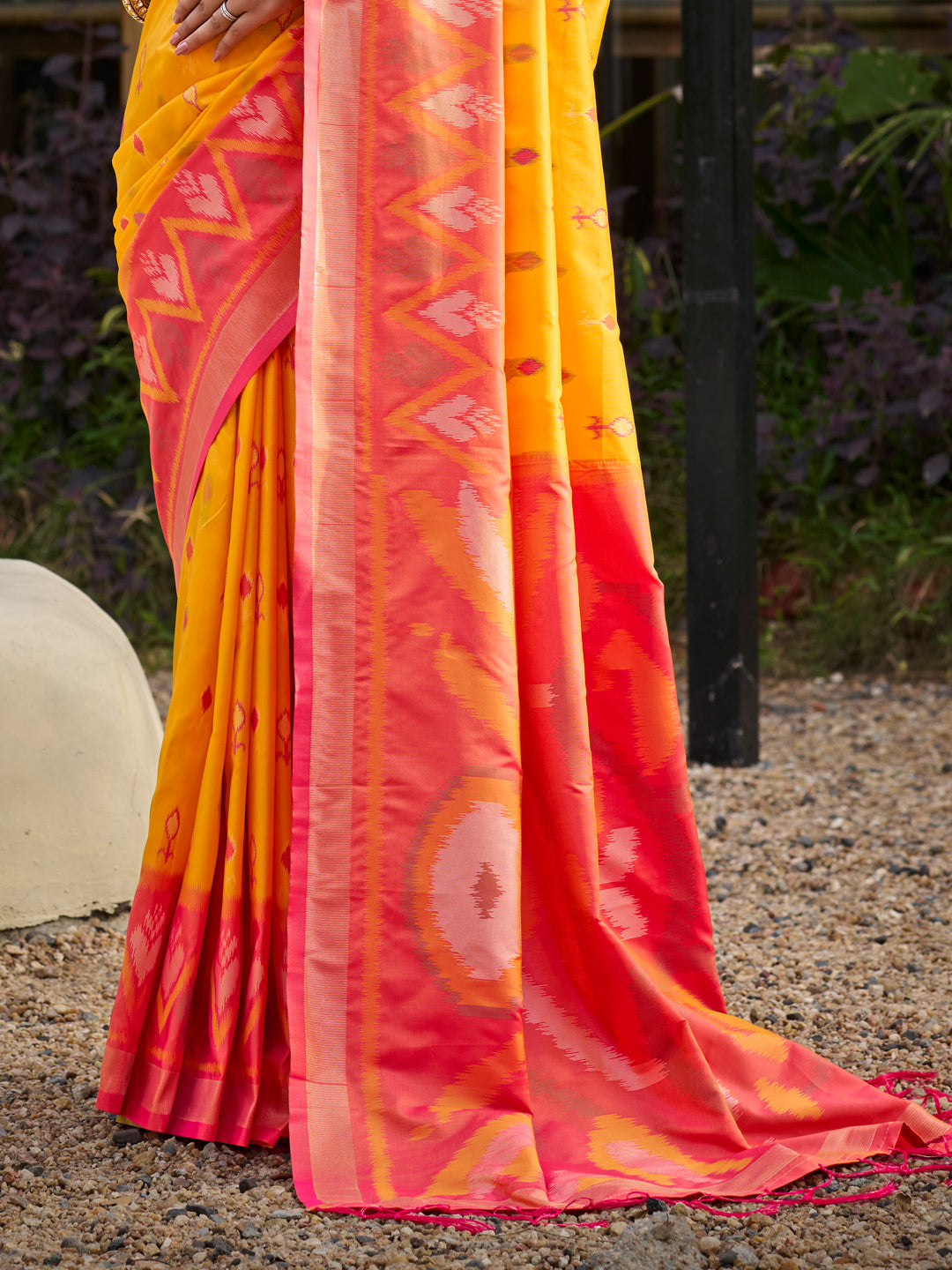 Mustard woven ikkat style banarasi soft silk saree with blouse piece vol-5