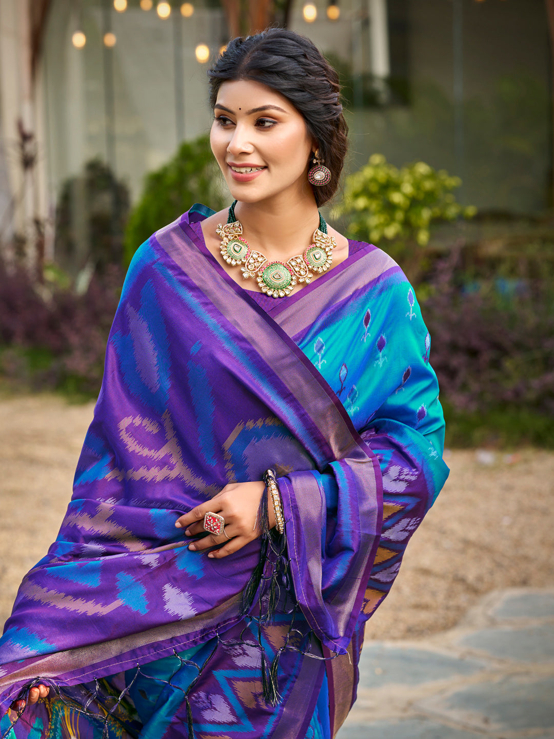 Blue woven ikkat style banarasi soft silk saree with blouse piece vol-5 (Copy)