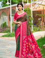 mehndi woven ikkat style banarasi soft silk saree with blouse piece