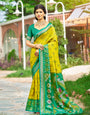 Mustard woven ikkat style banarasi soft silk saree with blouse piece