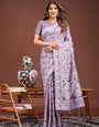 Classic Purple Cotton Linen Woven Saree with Traditional Motifs & Rich Border