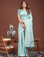 Classic Seagreen Cotton Linen Woven Saree with Traditional Motifs & Rich Border