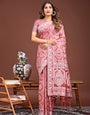 Classic Peach Cotton Linen Woven Saree with Traditional Motifs & Rich Border
