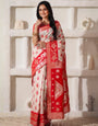 Premium Off-White & Red Cotton Linen Zari Woven Saree with Traditional Motifs Pallu-132-5
