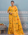 Yellow woven banarasi silk saree with blouse piece