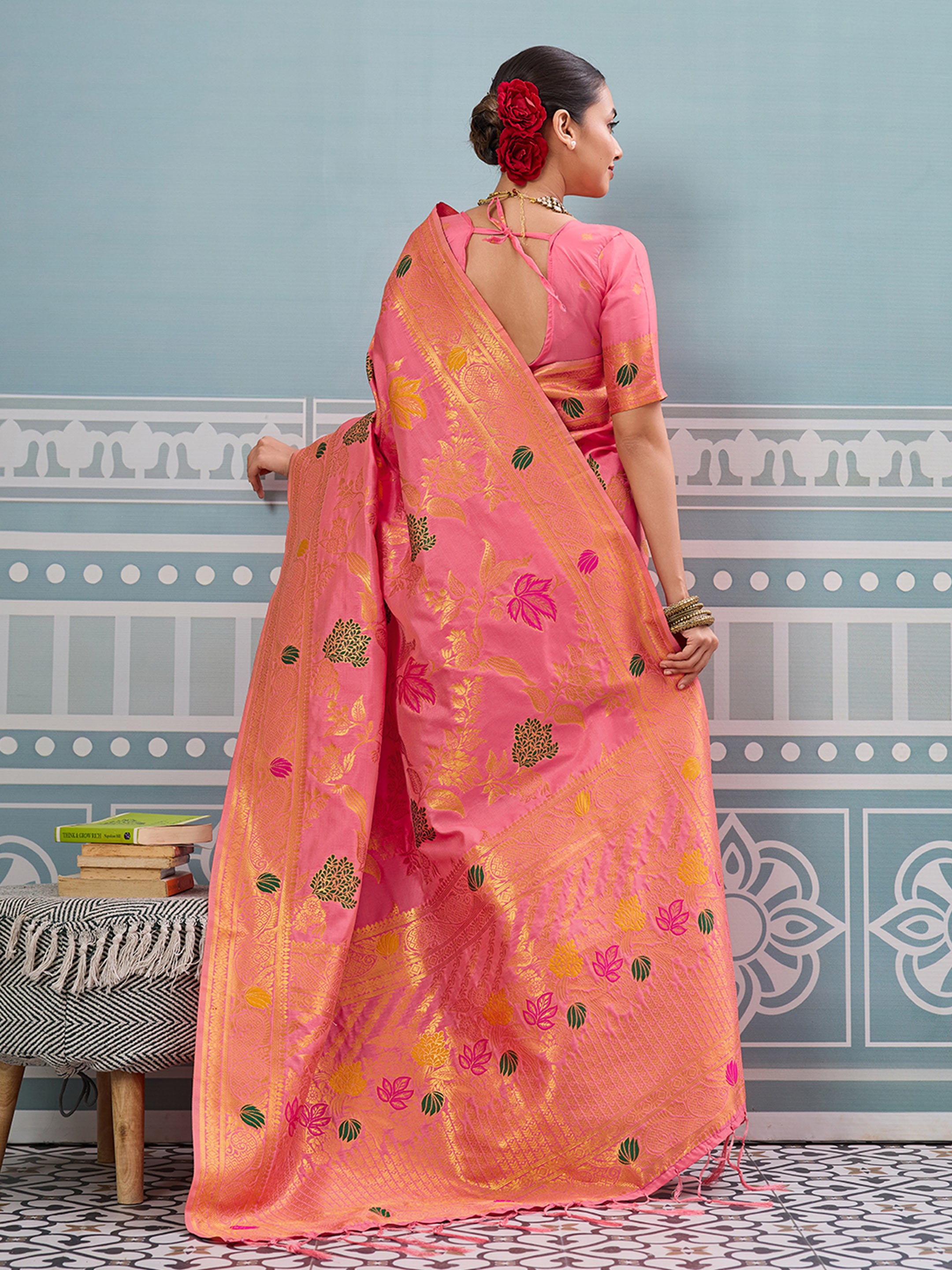 Gajari woven banarasi silk saree with blouse piece