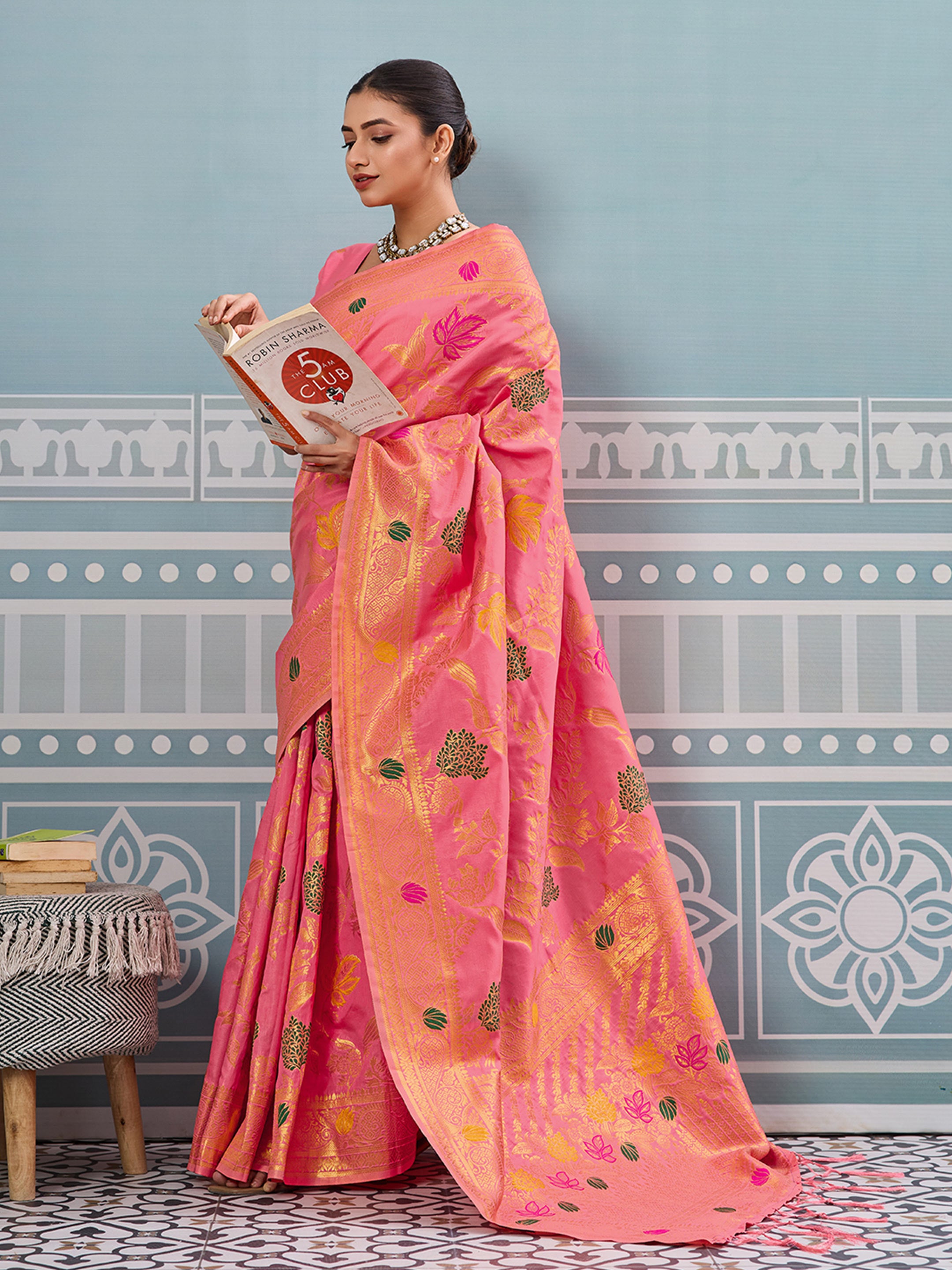Gajari woven banarasi silk saree with blouse piece