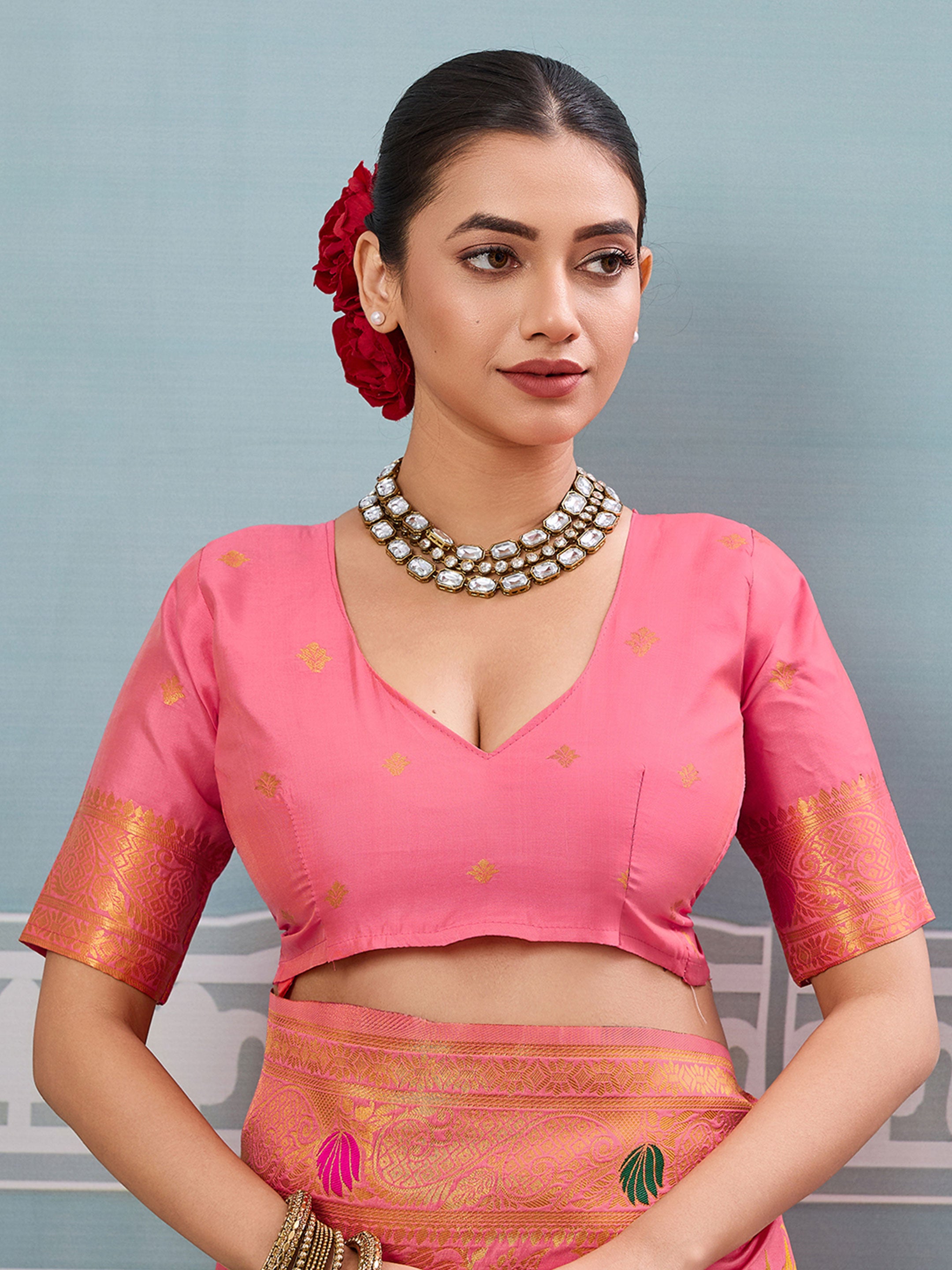 Gajari woven banarasi silk saree with blouse piece