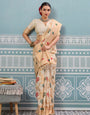 Off-white woven banarasi silk saree with blouse piece