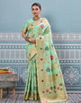 Pista woven banarasi silk saree with blouse piece
