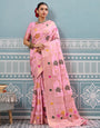 Lightpink woven banarasi silk saree with blouse piece