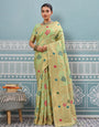 Seagreen woven banarasi silk saree with blouse piece