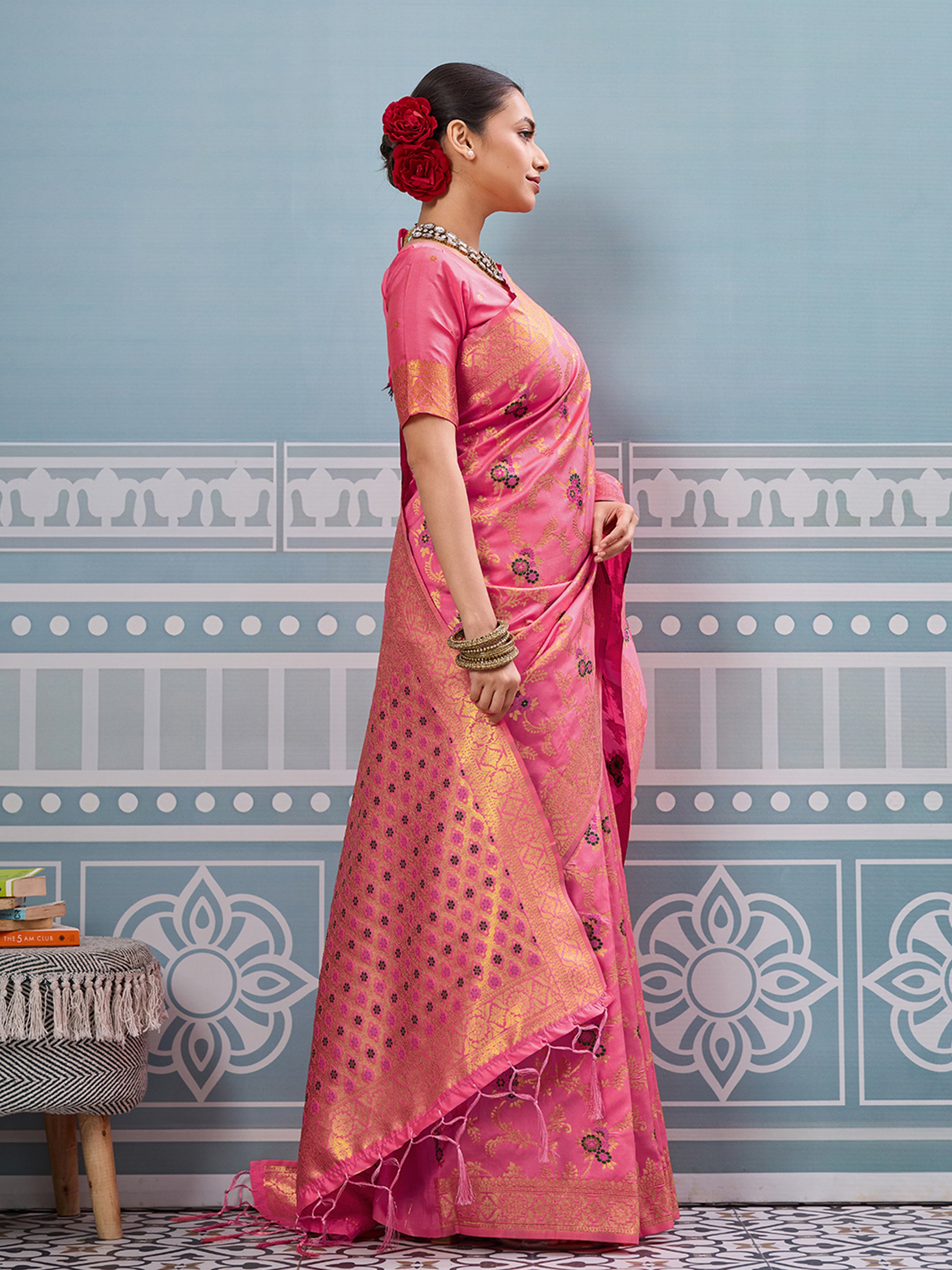 Gajari woven banarasi silk saree with blouse piece