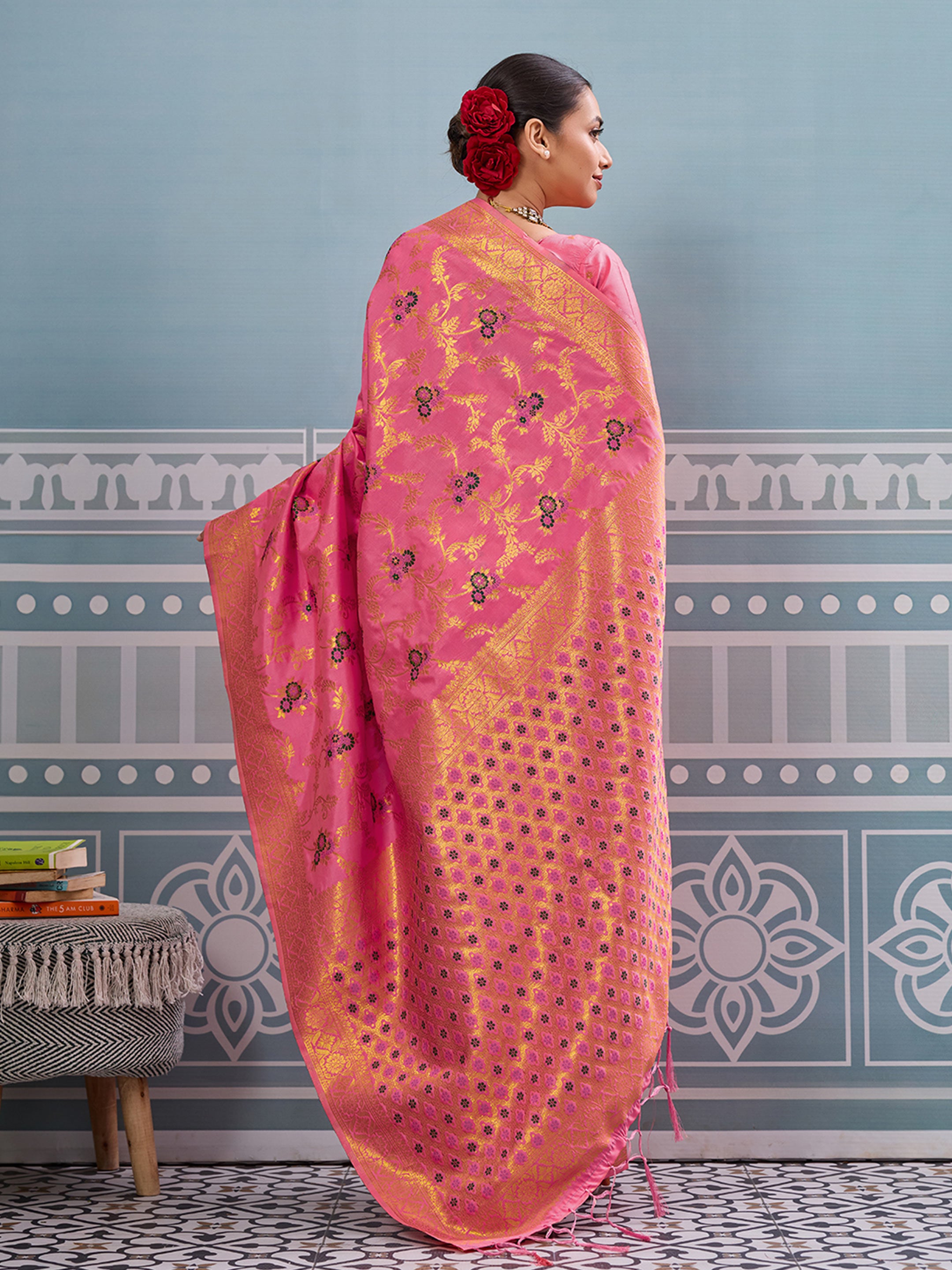Gajari woven banarasi silk saree with blouse piece