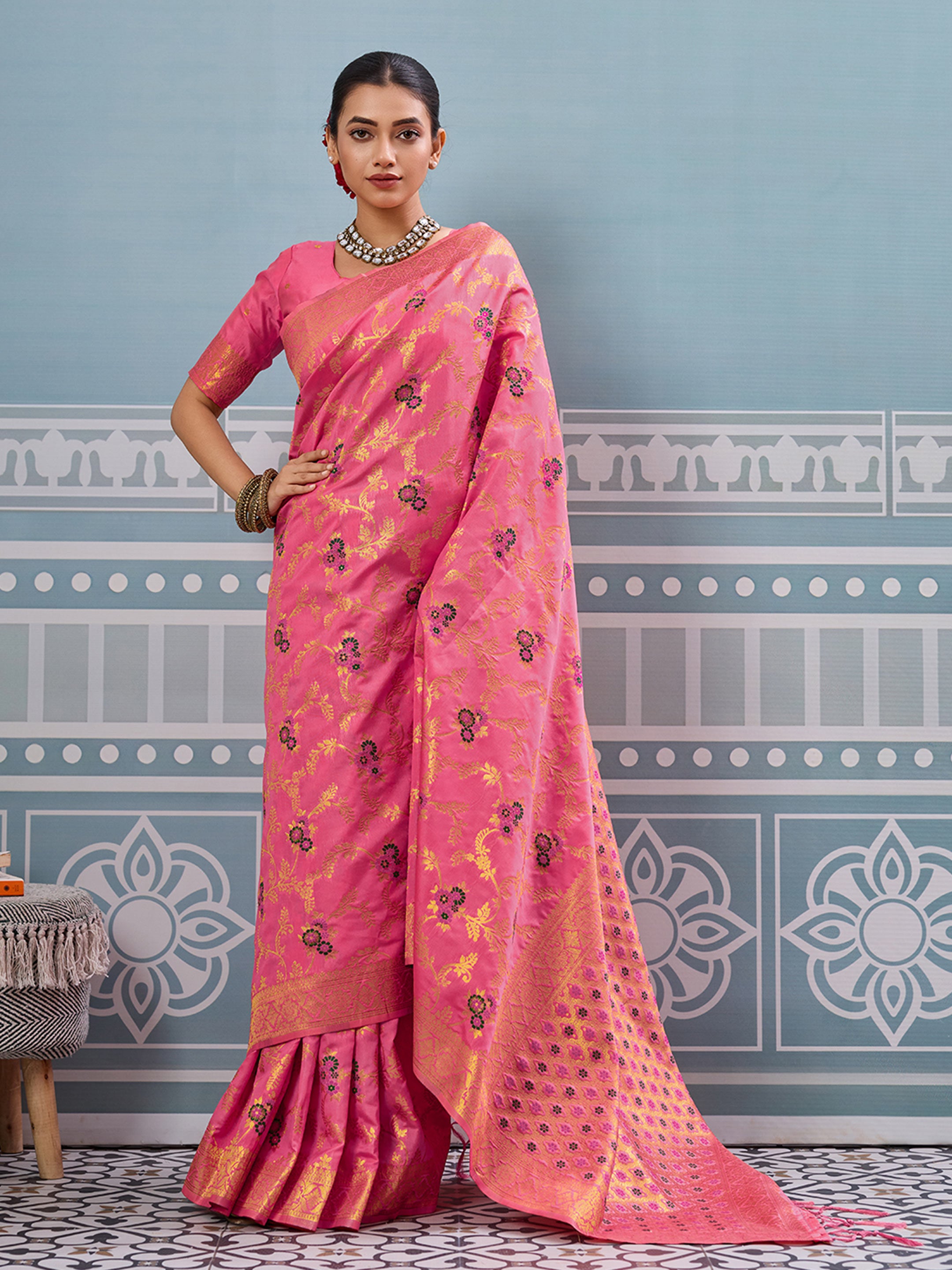 Gajari woven banarasi silk saree with blouse piece