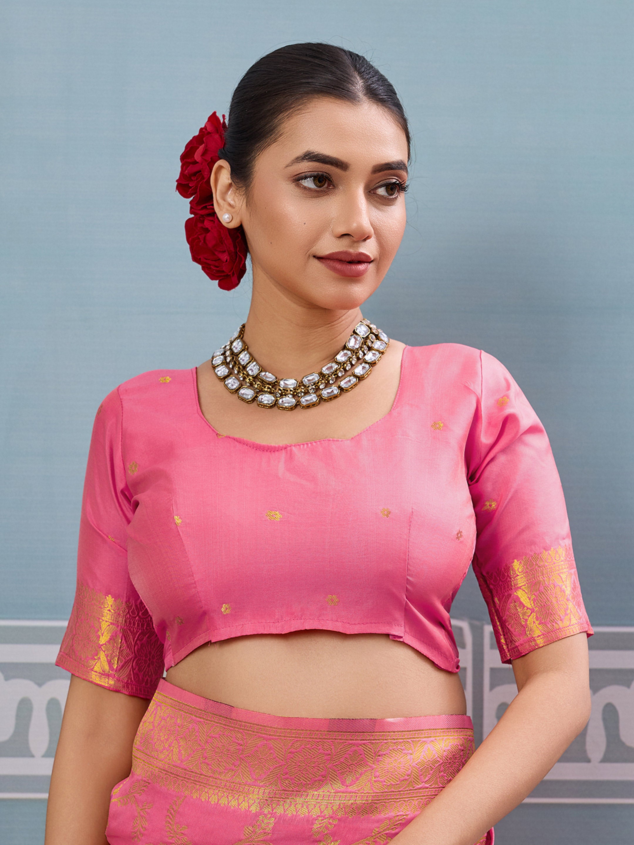 Gajari woven banarasi silk saree with blouse piece