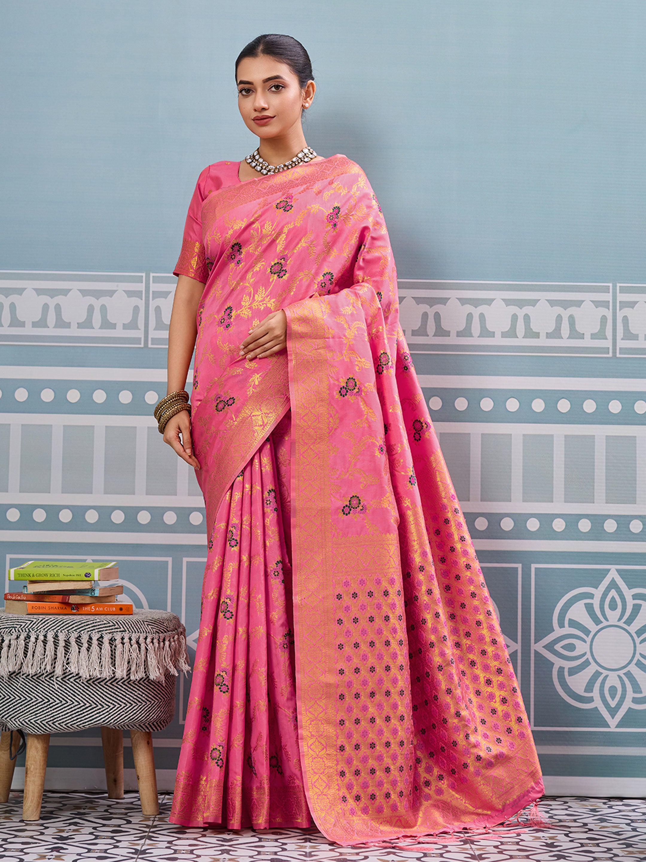 Gajari woven banarasi silk saree with blouse piece