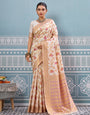 Offwhite cream woven banarasi silk saree with blouse piece