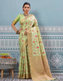 Sea green woven banarasi silk saree with blouse piece