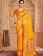 Yellow zari woven banarasi silk saree with blouse piece AFREEN