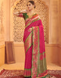 Dark pink zari woven banarasi silk saree with blouse piece AFREEN