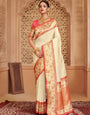 Offwhite zari woven banarasi silk saree with blouse piece AFREEN
