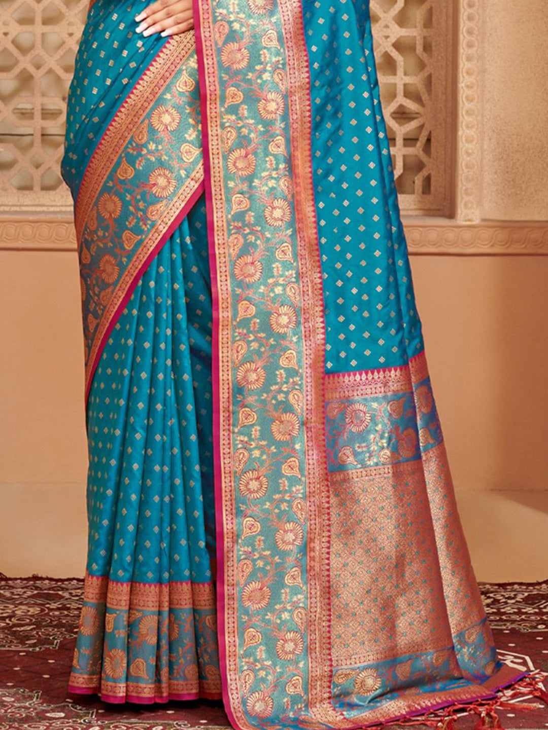 Blue zari woven banarasi silk saree with blouse piece AFREEN