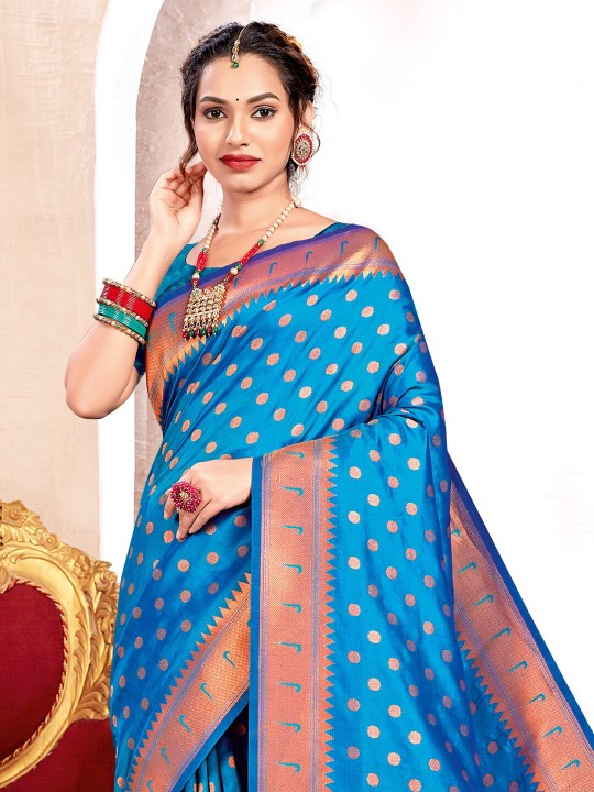 Royal Paithani Silk Saree with Grand Traditional Border & Designer Pallu–kavita-blue