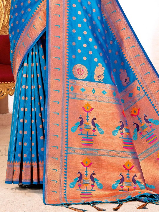 Royal Paithani Silk Saree with Grand Traditional Border & Designer Pallu–kavita-blue