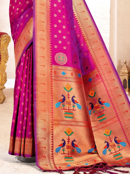 Royal Paithani Silk Saree with Grand Traditional Border & Designer Pallu–kavita-Purple