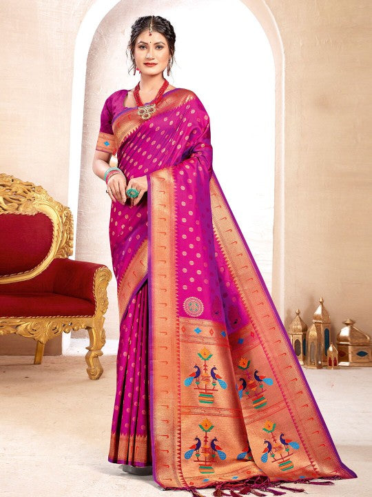 Royal Paithani Silk Saree with Grand Traditional Border & Designer Pallu–kavita-Purple