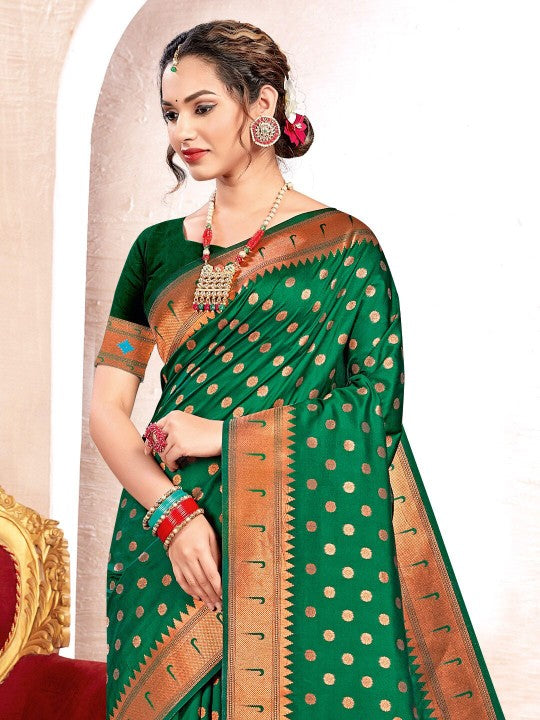 Royal Paithani Silk Saree with Grand Traditional Border & Designer Pallu–kavita-Green