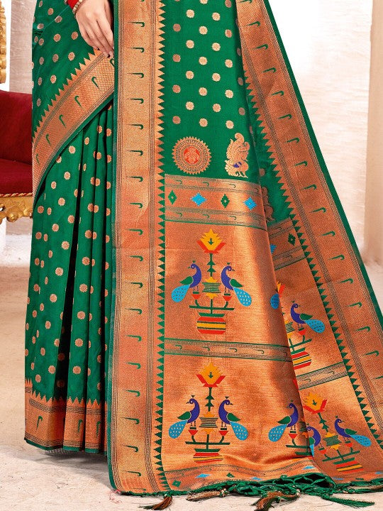 Royal Paithani Silk Saree with Grand Traditional Border & Designer Pallu–kavita-Green