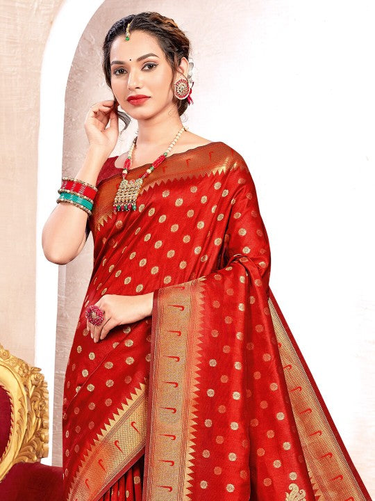 Royal Paithani Silk Saree with Grand Traditional Border & Designer Pallu–kavita-red
