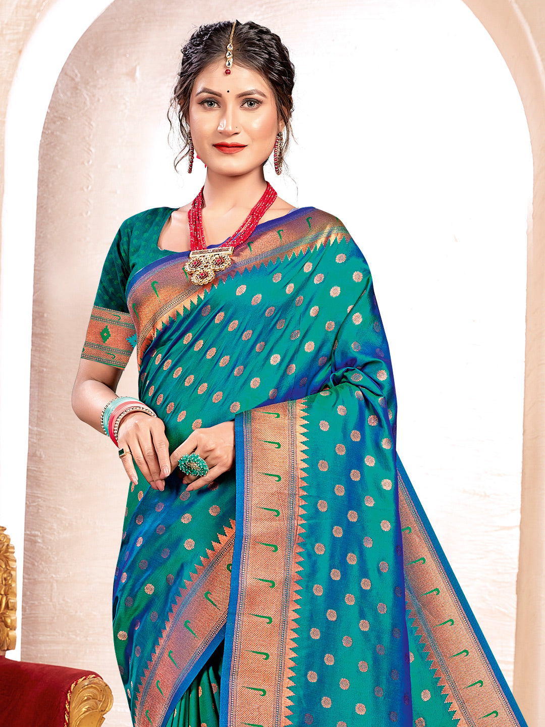 Royal Paithani Silk Saree with Grand Traditional Border & Designer Pallu–kavita-seagreen