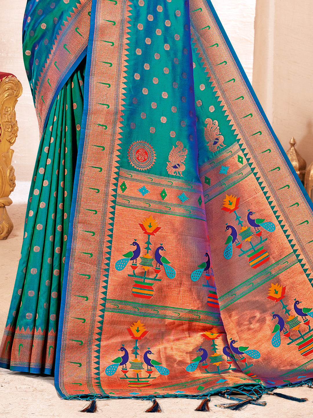 Royal Paithani Silk Saree with Grand Traditional Border & Designer Pallu–kavita-seagreen