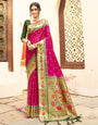 Royal Paithani Silk Saree with Multicolor Woven Border & Traditional Floral Pallu –megenta