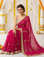 Premium Satin Dual-Shade Saree with Multicolor Sequin Embroidery & Digital Print Blouse -maroon